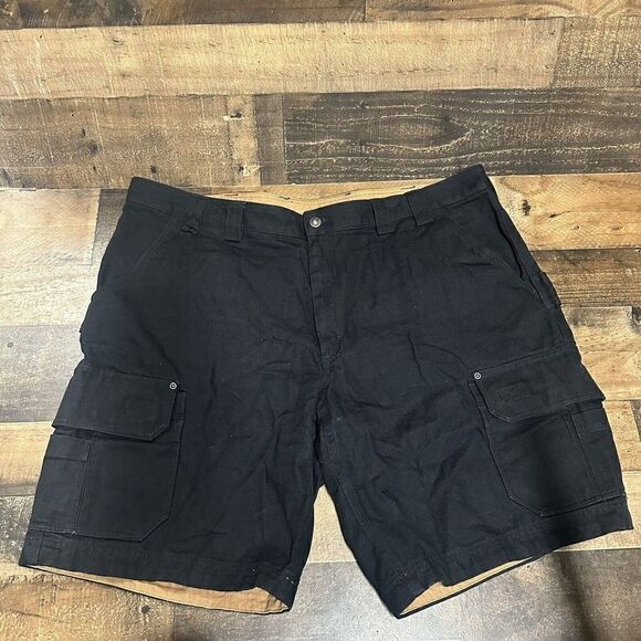 Duluth Trading Cargo Shorts Mens Sz 44 Fire Hose Canvas Camping Hiking Black 11" - Picture 1 of 8